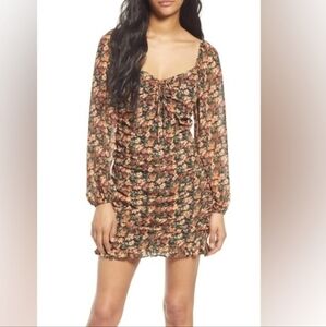 Floret Studios Multicolor Floral Long  Sleeve Ruched Dress